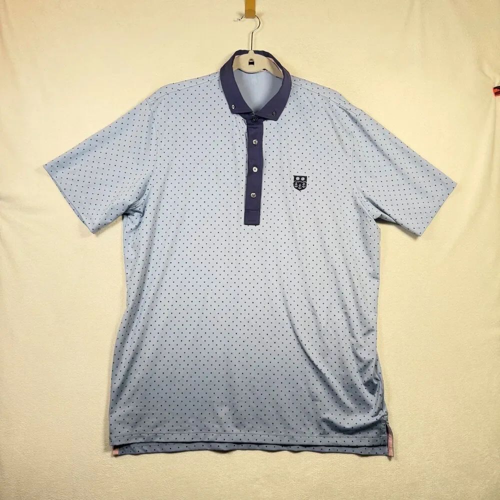Greyson Polo Shirt Mens Large Blue Wolf Print Golf Performance Short Sleeve Peru